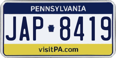 PA license plate JAP8419