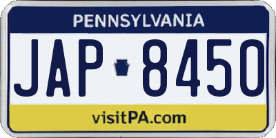 PA license plate JAP8450