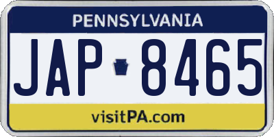 PA license plate JAP8465
