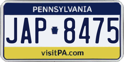 PA license plate JAP8475