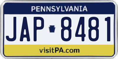 PA license plate JAP8481