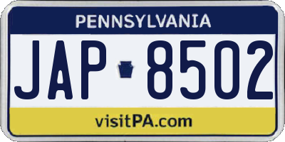 PA license plate JAP8502
