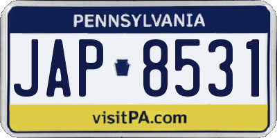 PA license plate JAP8531