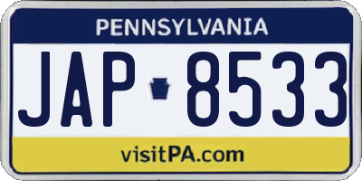 PA license plate JAP8533