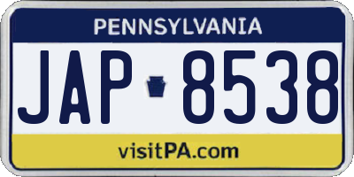 PA license plate JAP8538