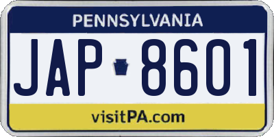 PA license plate JAP8601