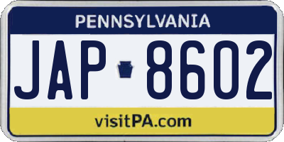 PA license plate JAP8602
