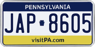 PA license plate JAP8605