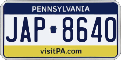 PA license plate JAP8640