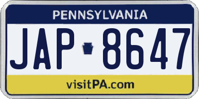 PA license plate JAP8647