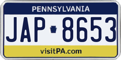 PA license plate JAP8653