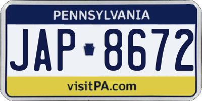 PA license plate JAP8672