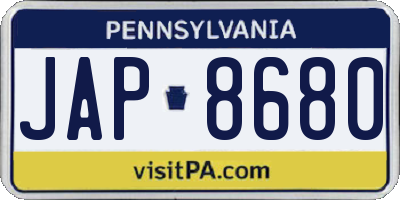 PA license plate JAP8680