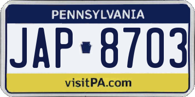 PA license plate JAP8703