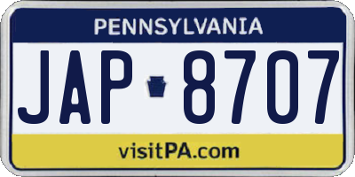 PA license plate JAP8707