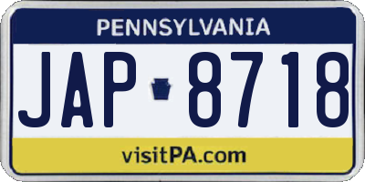 PA license plate JAP8718