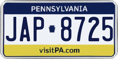 PA license plate JAP8725