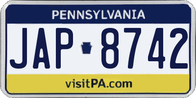 PA license plate JAP8742