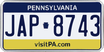 PA license plate JAP8743