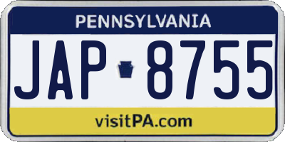 PA license plate JAP8755