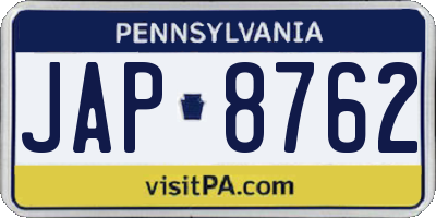 PA license plate JAP8762