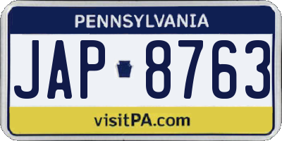 PA license plate JAP8763