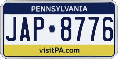PA license plate JAP8776