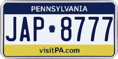 PA license plate JAP8777