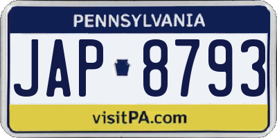 PA license plate JAP8793