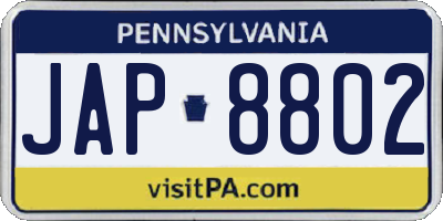 PA license plate JAP8802