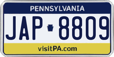 PA license plate JAP8809