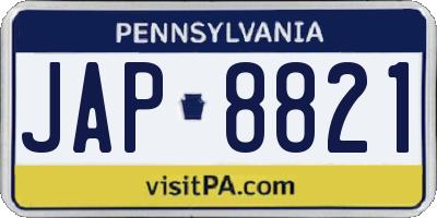 PA license plate JAP8821