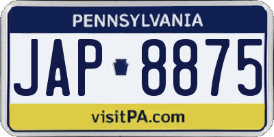 PA license plate JAP8875