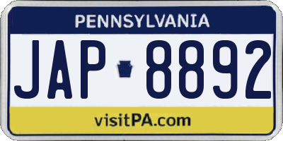 PA license plate JAP8892
