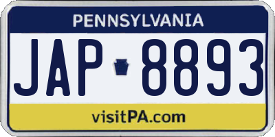 PA license plate JAP8893