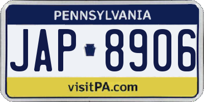PA license plate JAP8906
