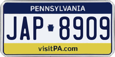 PA license plate JAP8909