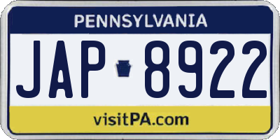 PA license plate JAP8922