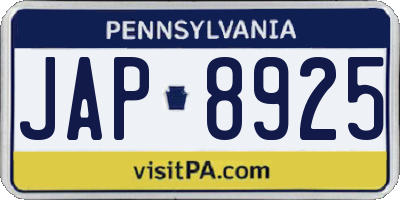 PA license plate JAP8925