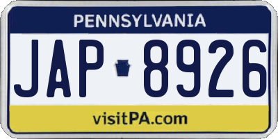 PA license plate JAP8926