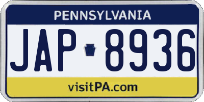 PA license plate JAP8936