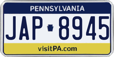 PA license plate JAP8945