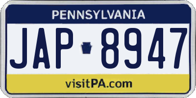 PA license plate JAP8947