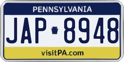 PA license plate JAP8948