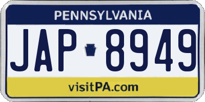 PA license plate JAP8949