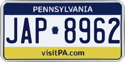 PA license plate JAP8962