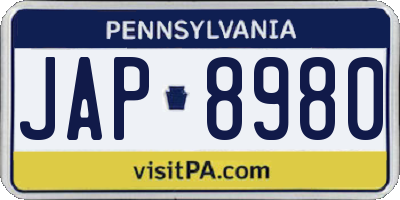 PA license plate JAP8980