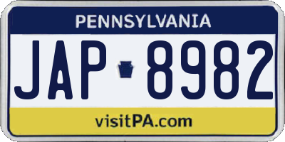 PA license plate JAP8982