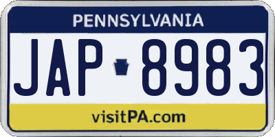 PA license plate JAP8983