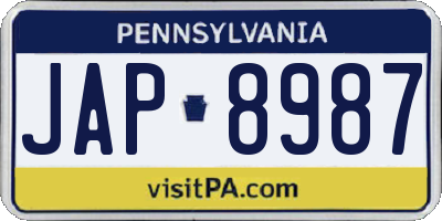 PA license plate JAP8987